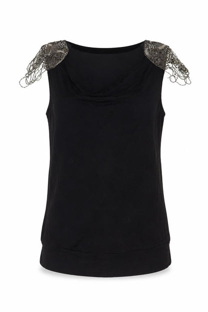 Red Herring Women's Black Beaded Sleeveless Blouse Size 12