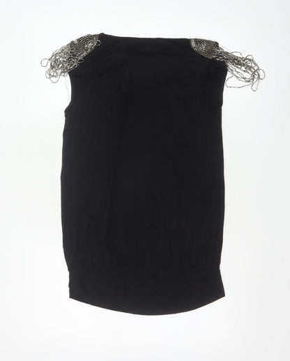 Red Herring Women's Black Beaded Sleeveless Blouse Size 12