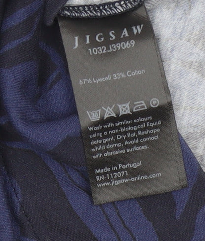 Jigsaw Women’s Blue Floral Bodycon Dress Size S 3/4 Sleeve V-Neck
