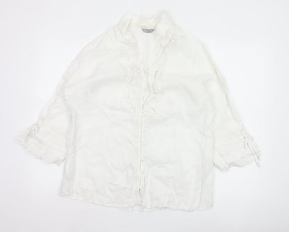 Marks and Spencer Per Una Women's White Linen Blend Ruffle Blouse Size 18
