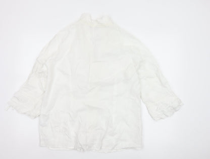 Marks and Spencer Per Una Women's White Linen Blend Ruffle Blouse Size 18