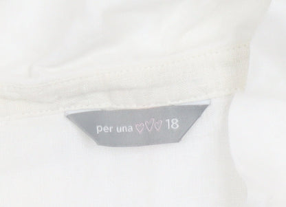 Marks and Spencer Per Una Women's White Linen Blend Ruffle Blouse Size 18