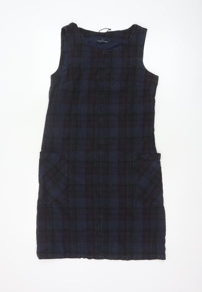 Seasalt Cornwall Women Blue Linen Cotton Check Pinafore Dress Size 10