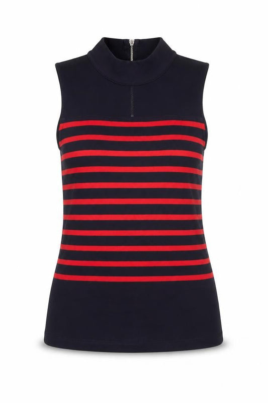 Karen Millen Women's Blue Red Striped Sleeveless Zip Neck Tank Top Size 8