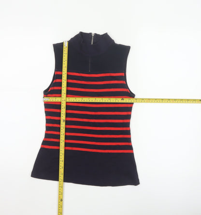 Karen Millen Women's Blue Red Striped Sleeveless Zip Neck Tank Top Size 8