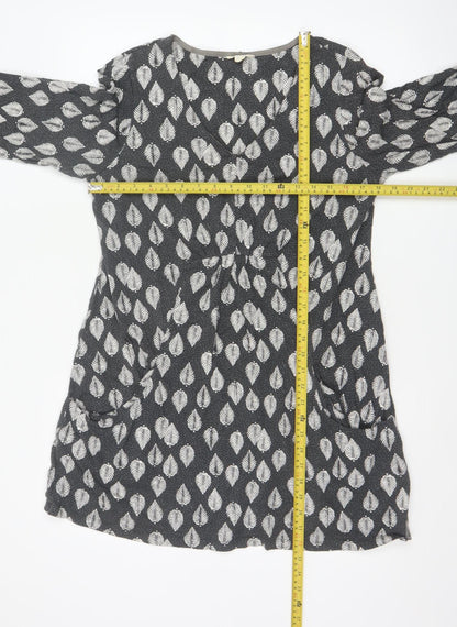 White Stuff Women Grey Leaf Print Cotton Shift Dress UK 18