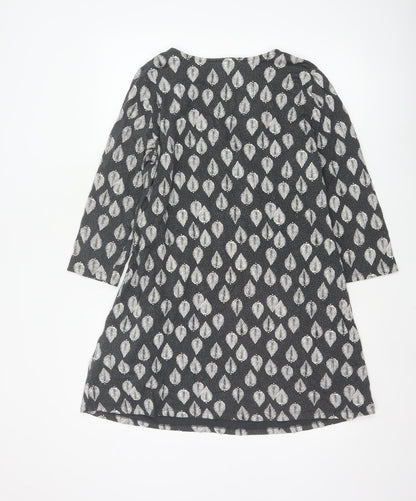 White Stuff Women Grey Leaf Print Cotton Shift Dress UK 18