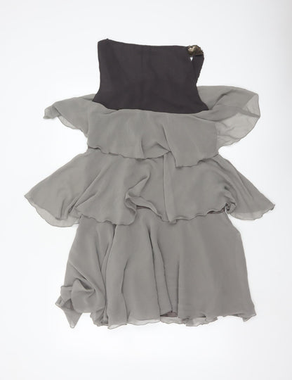 Zara Basic Women's Grey Sequin Layered Chiffon A-Line Dress Size 12