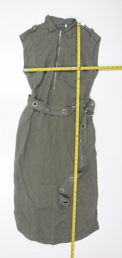 Mint Velvet Women's Green Sleeveless Belted Shirt Dress Size S