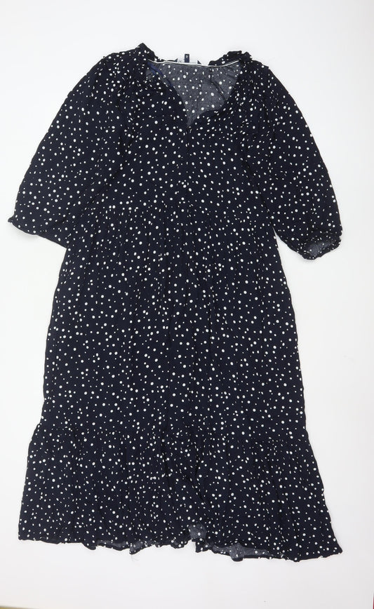 Additional front view of Crew Clothing Blue Polka Dot Midi Fit & Flare Dress, size 12