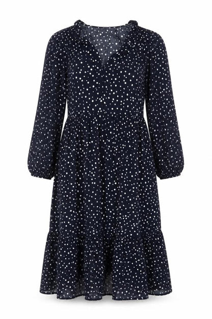 Front view of Crew Clothing Blue Polka Dot Midi Fit & Flare Dress, size 12