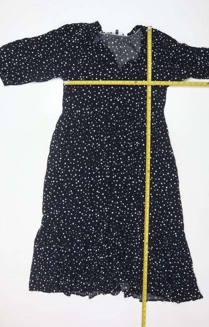 Crew Clothing Women Blue Polka Dot Midi Fit & Flare Dress Size 12