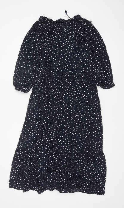Crew Clothing Women Blue Polka Dot Midi Fit & Flare Dress Size 12