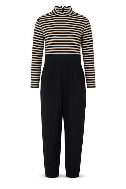 Pop England Women's Black Beige Striped Long Sleeve Jumpsuit Size 4