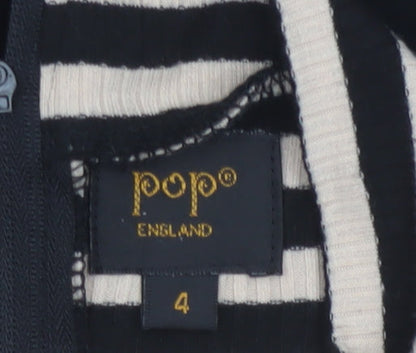 Pop England Women's Black Beige Striped Long Sleeve Jumpsuit Size 4