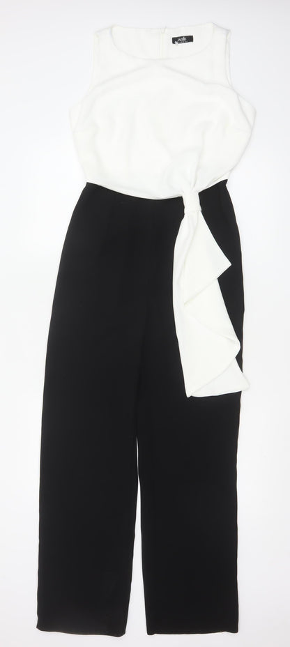 Wallis Women’s Black White Sleeveless Ruffle Jumpsuit Size 8