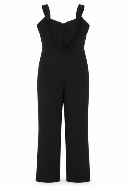 Front view of Club L London Women's Black Wide-Leg Jumpsuit UK 12 Polyester Blend