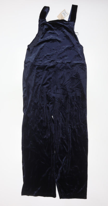 Tu Women Navy Velvet Jumpsuit Size 12 Sleeveless Wide-Leg Style