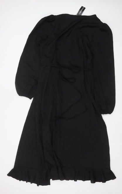 PrettyLittleThing Women’s Black Plus Size 18 Wrap Ruffle Long Sleeve Dress