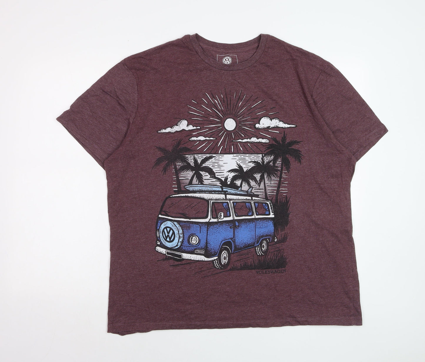Volkswagen Men’s Maroon XL Graphic T-Shirt Camper Van Beach Scene