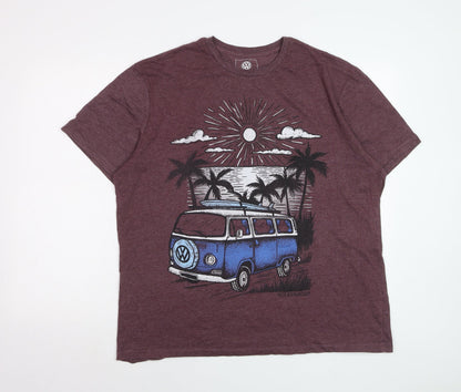 Volkswagen Men’s Maroon XL Graphic T-Shirt Camper Van Beach Scene