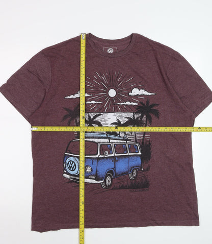 Volkswagen Men’s Maroon XL Graphic T-Shirt Camper Van Beach Scene