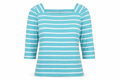 Regatta Womens Blue Striped 3/4 Sleeve Boat Neck Cotton Top Size 20