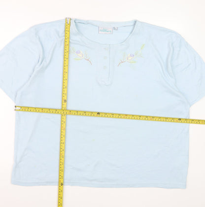 Honor Millburn Women Blue XL Henley Embroidered Cotton T-Shirt