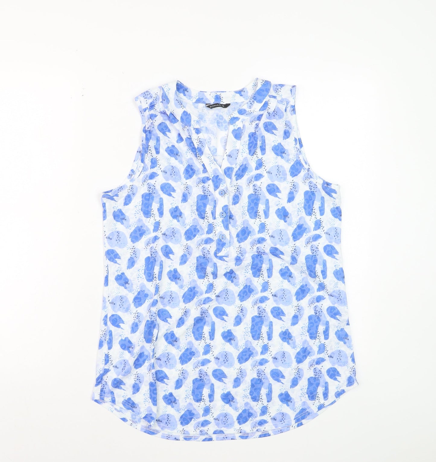 Roman Women Blue Floral Sleeveless Tunic Blouse Size 12