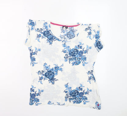 Joules Women’s White Blue Floral Viscose T-Shirt Size 10