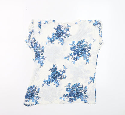Joules Women’s White Blue Floral Viscose T-Shirt Size 10