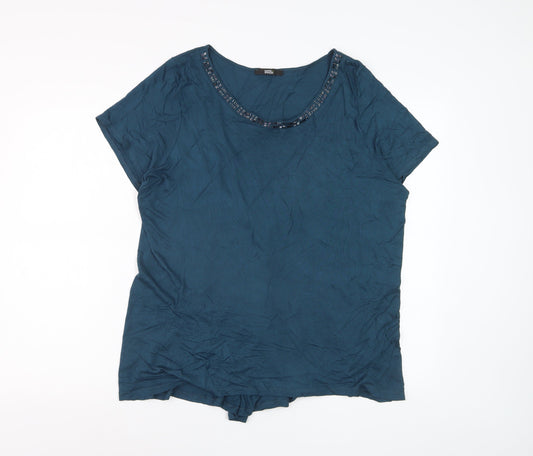 Marks and Spencer Women’s Blue Beaded Scoop Neck Viscose T-Shirt UK 20