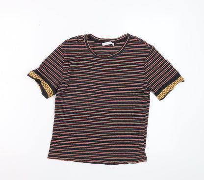 Zara Women Multicoloured Striped Short Sleeve Cotton T-Shirt Size S