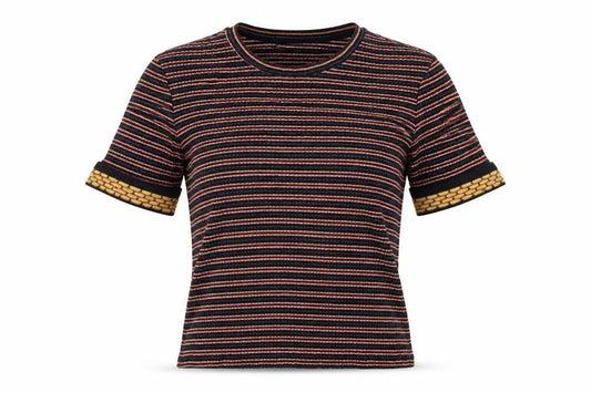 Zara Women Multicoloured Striped Short Sleeve Cotton T-Shirt Size S