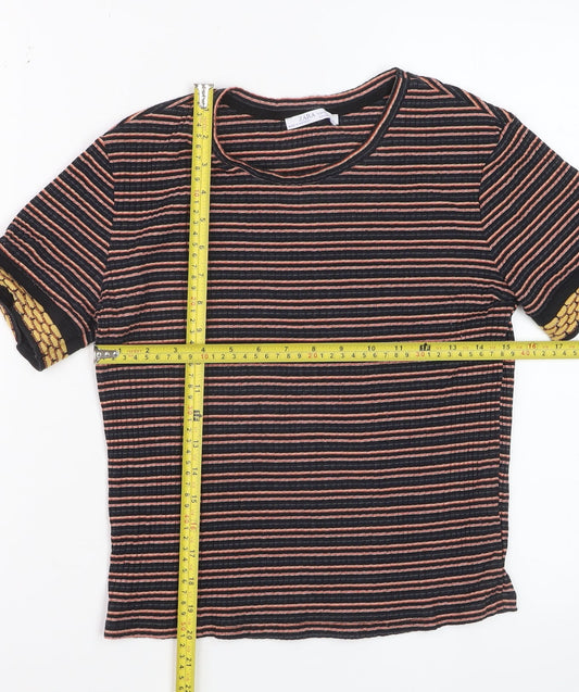 Zara Women Multicoloured Striped Short Sleeve Cotton T-Shirt Size S