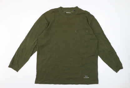 Barbour and Wander Khaki Green Long Sleeve Men's Cotton T-Shirt L