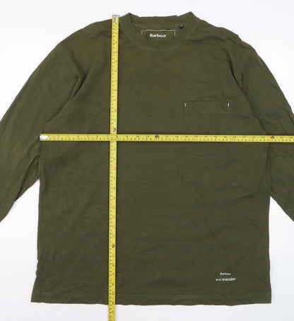 Barbour and Wander Khaki Green Long Sleeve Men's Cotton T-Shirt L