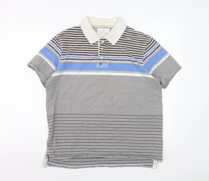 White Stuff Men’s Multicoloured Striped Cotton Polo Shirt Size L
