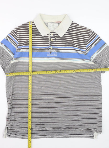 White Stuff Men’s Multicoloured Striped Cotton Polo Shirt Size L