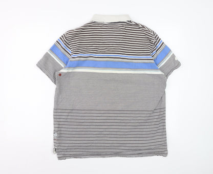 White Stuff Men’s Multicoloured Striped Cotton Polo Shirt Size L