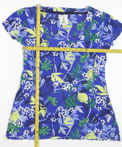 Mantaray Women's Blue Floral Cotton T-Shirt Size 10 Short Sleeve