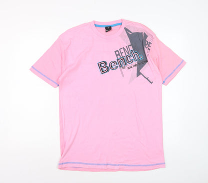 Bench Men's Pink Cotton Graphic Logo T-Shirt XL