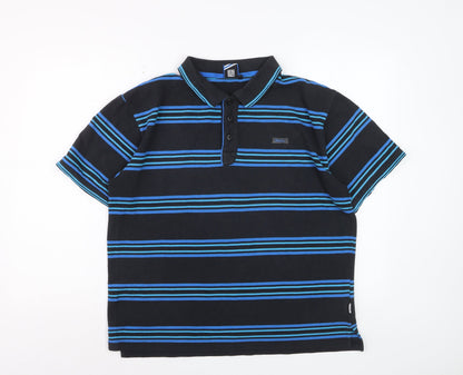 Lonsdale Men's Black & Blue Striped Cotton Polo Shirt Size L