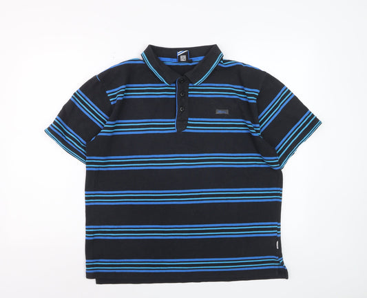 Lonsdale Men's Black & Blue Striped Cotton Polo Shirt Size L