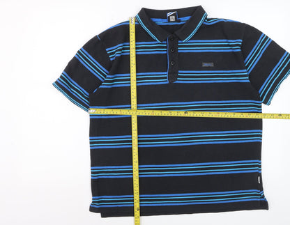 Lonsdale Men's Black & Blue Striped Cotton Polo Shirt Size L