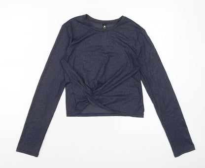 90 Degree By Reflex Womens Blue XS Cropped Long Sleeve Active Top