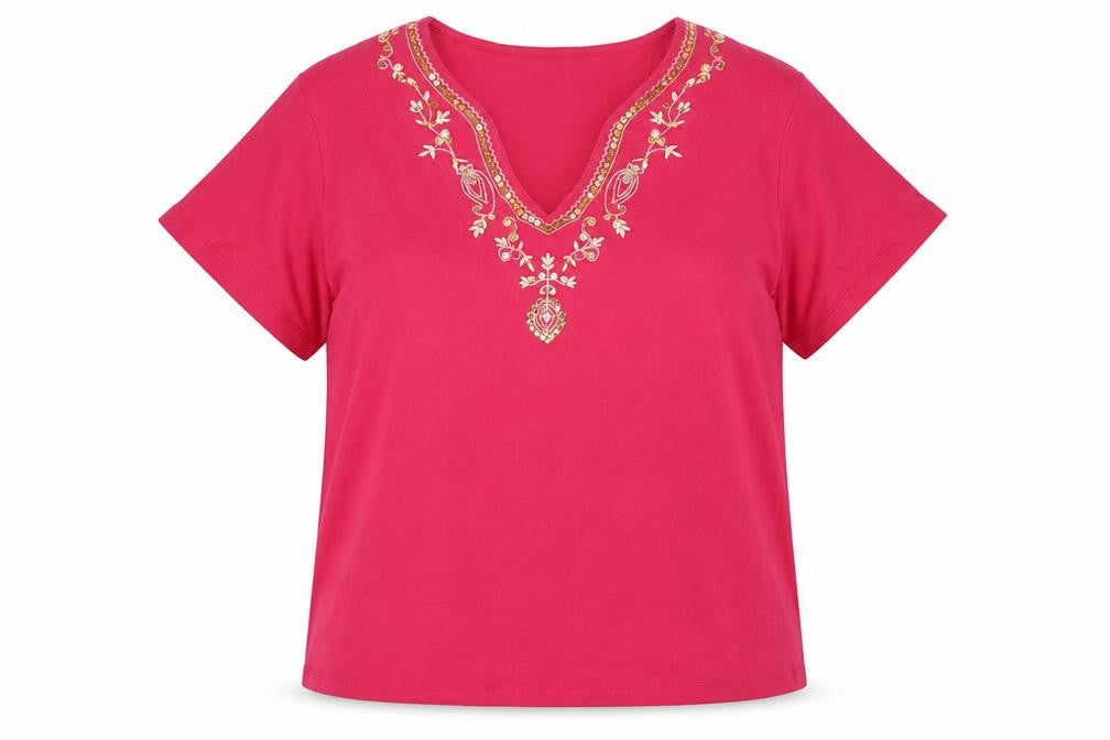 Bonmarché Women’s Pink Embroidered Cotton Tunic Blouse Size L