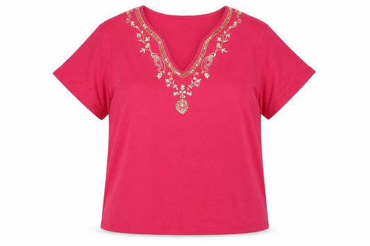 Bonmarché Women’s Pink Embroidered Cotton Tunic Blouse Size L