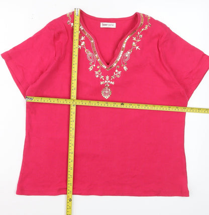Bonmarché Women’s Pink Embroidered Cotton Tunic Blouse Size L