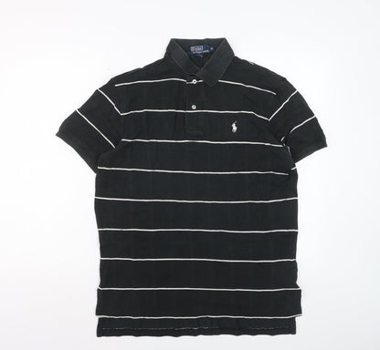 Ralph Lauren Mens Black Striped Short Sleeve Polo Shirt Size M